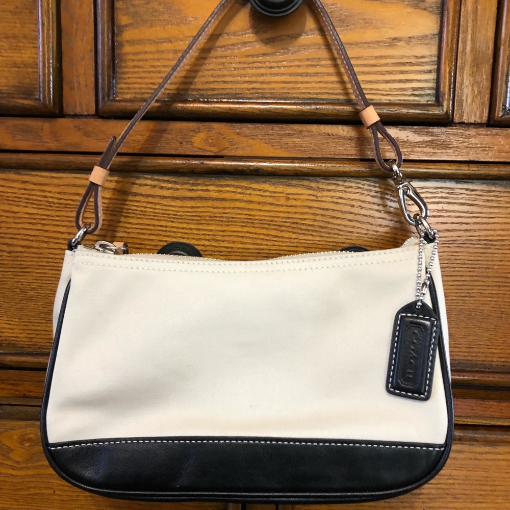 Coach canvas mini bag with black trim